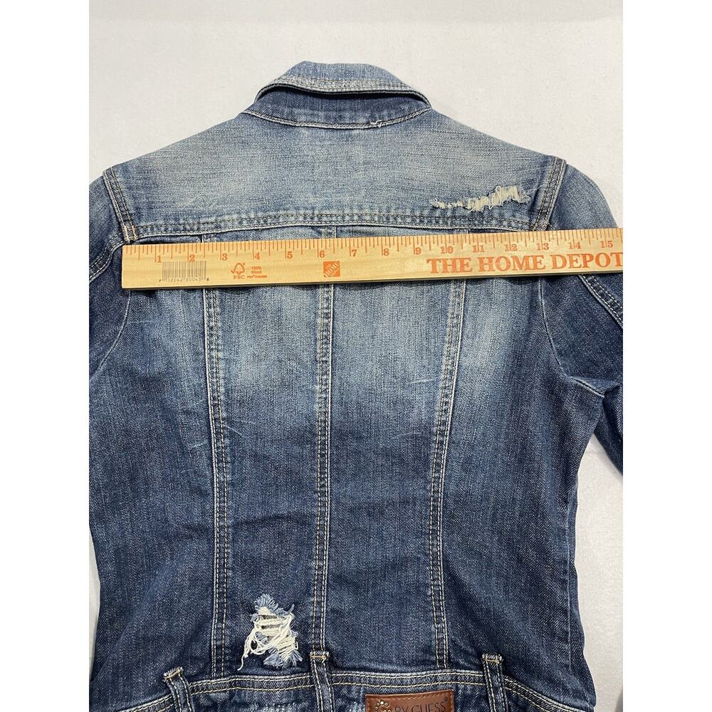 G by Guess Women's Medium Blue Denim Motorcycle Bomber Jacket Pockets - Picture 13 of 13